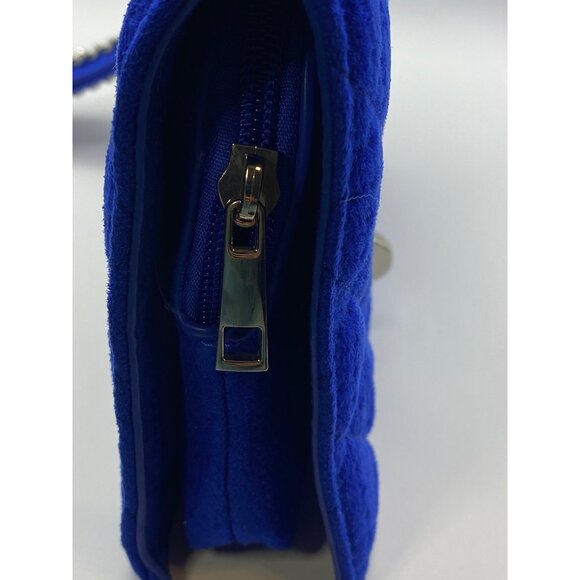 Royal Blue Quilted Velvet feel  Clutch Wristlet With Chain Strap & Turn Lock Clo - Picture 10 of 15